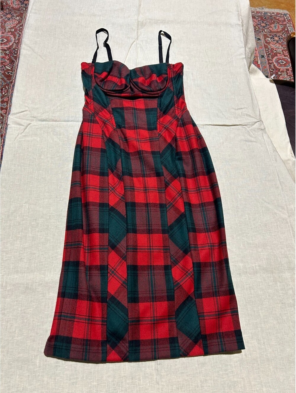 RARE Vintage Dolce & Gabbana Red Plaid wool CORSET Dress Size US 6/IT 42 - Picture 4 of 9